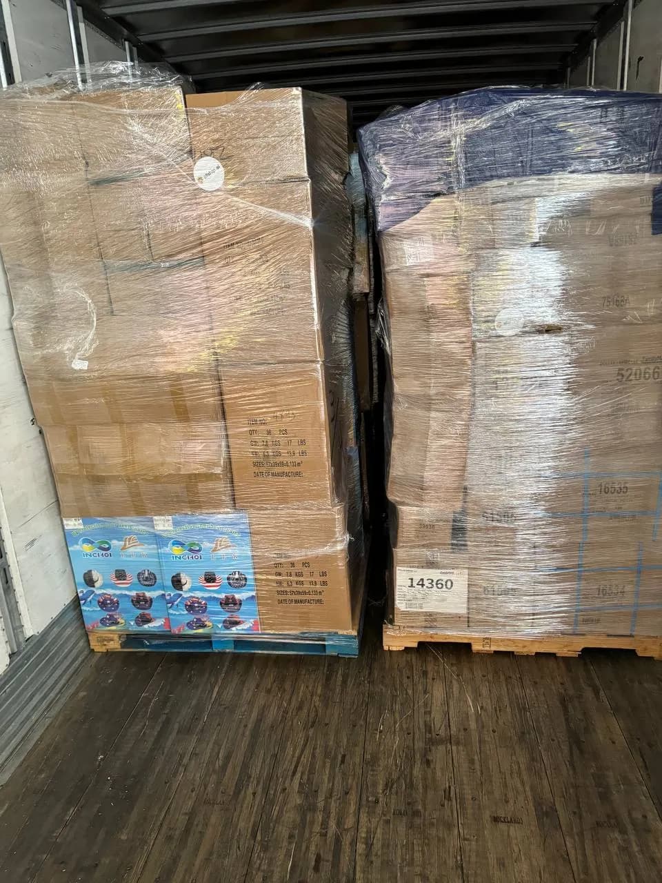 Wrapped pallets loaded in a trailer