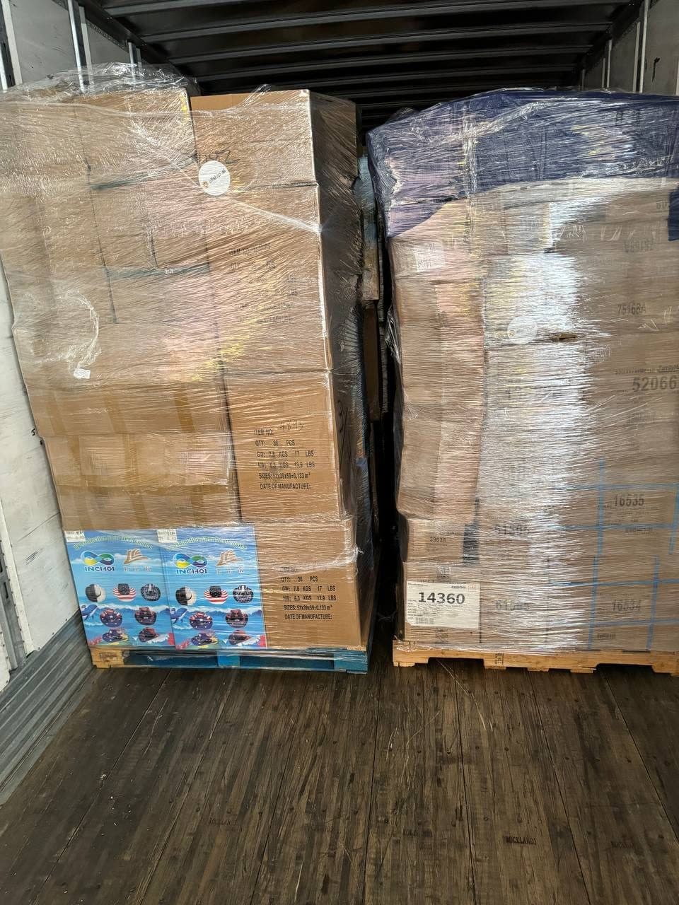 Wrapped pallets loaded in a trailer